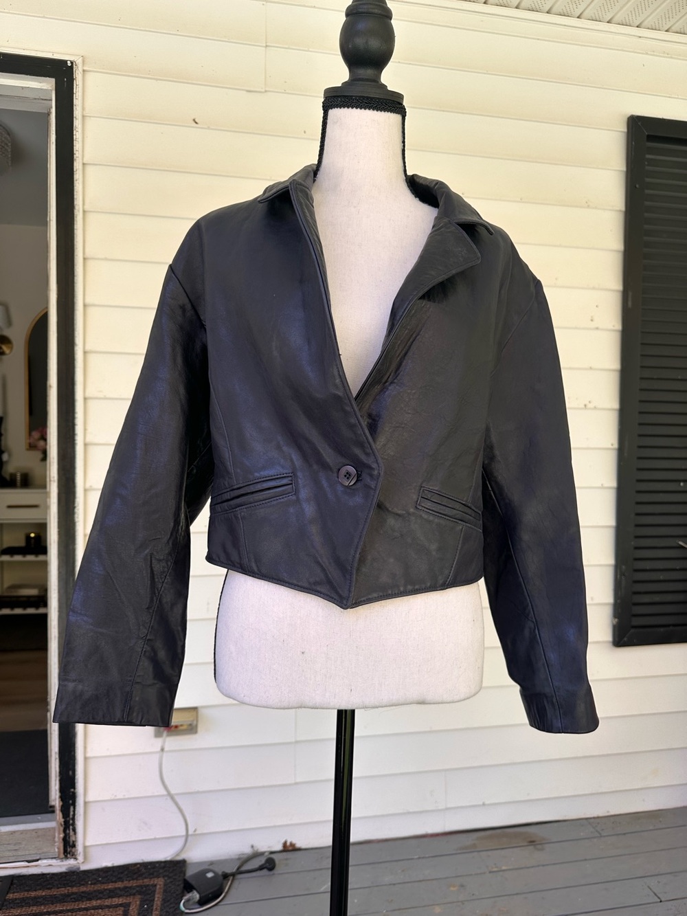 Ocean West - Women’s, Rare, Vintage, Cropped, Black, Leather, Jacket, 80’s